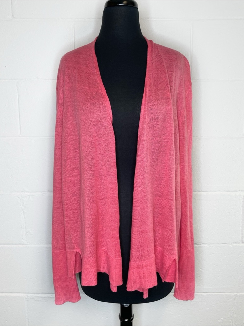 Eileen Fisher 100% Linen Cardigan Open Front Coral Pink